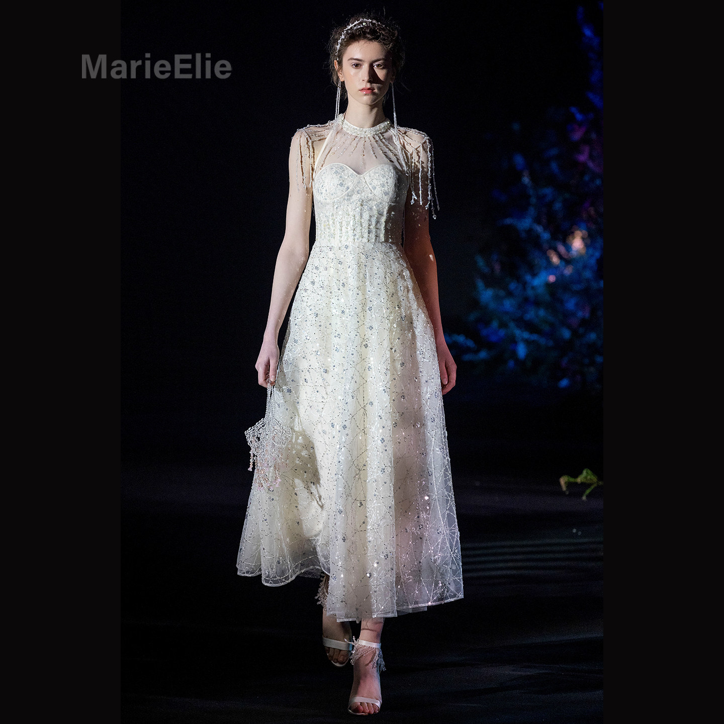 Marie Elie法式仙女风亮片蕾丝连衣裙女高级感网纱长裙轻奢礼服