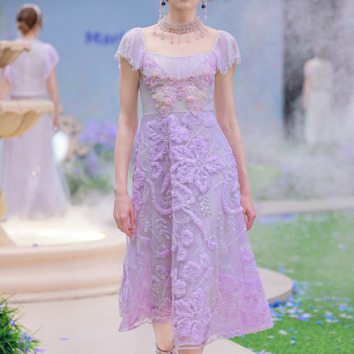 Marie Elie紫蔷绵漾秀款钉珠连衣裙2025夏季新品