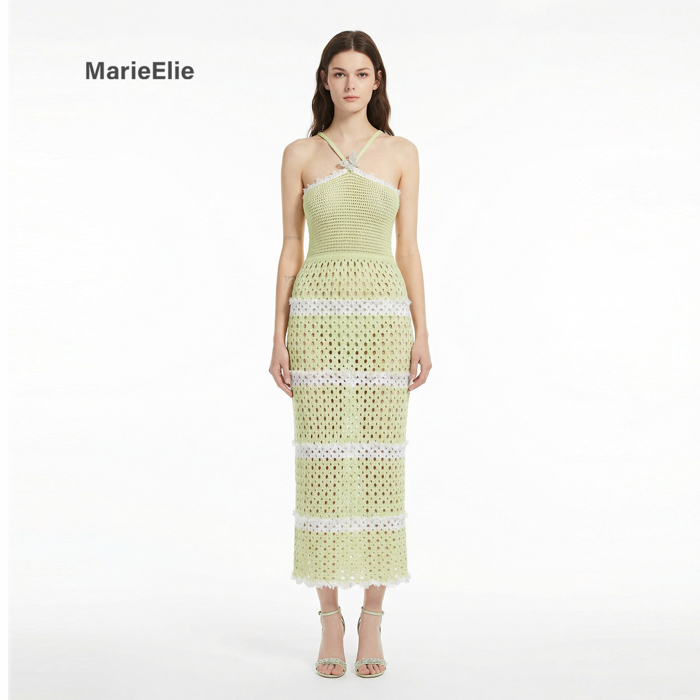 Marie Elie抹胸针织连衣裙女夏中长款修身显瘦镂空包臀裙性感