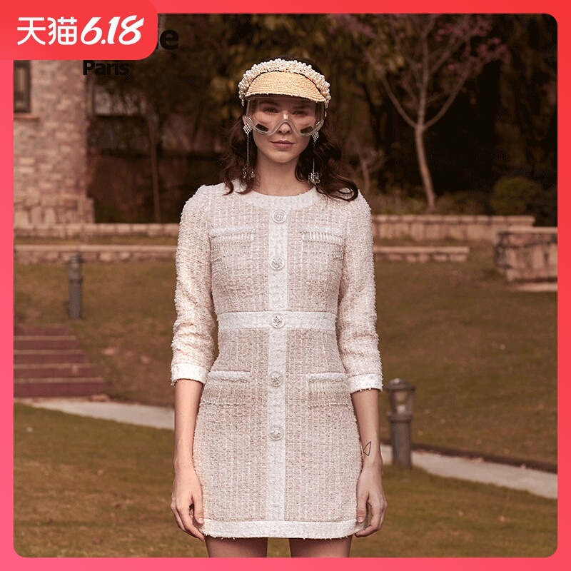 Marie Elie2020春季新款 气质名媛流苏花呢连衣裙EAA11M00335