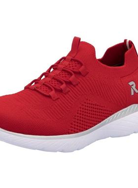 代购rieker女士运动鞋透气吸汗软底舒适鞋垫红色网面系带