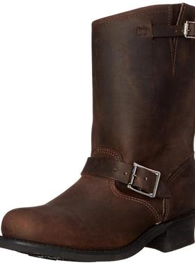 代购FRYE女士工程师靴耐磨舒适耐用防滑双扣带圆头平跟