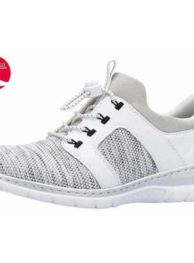 代购rieker女士休闲鞋透气轻便软底舒适系带圆头平跟网面