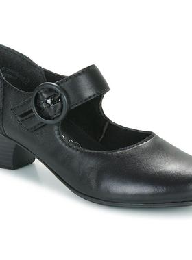 代购rieker女士玛丽珍鞋舒适透气软底稳定黑色圆头粗跟搭扣