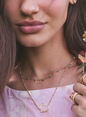 代购Kendra Scott Bunny哑光腮红粉兔子造型金色短款吊坠项链女士