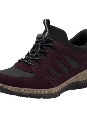 代购rieker女士休闲鞋透气吸汗软底轻便系带圆头低帮网眼设计