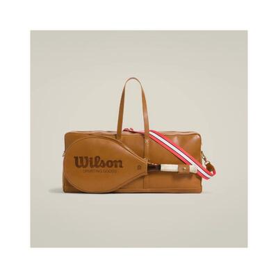 代购Wlison SHOWMAN威尔胜网球包复古黑色皮革网球包运动包球拍包