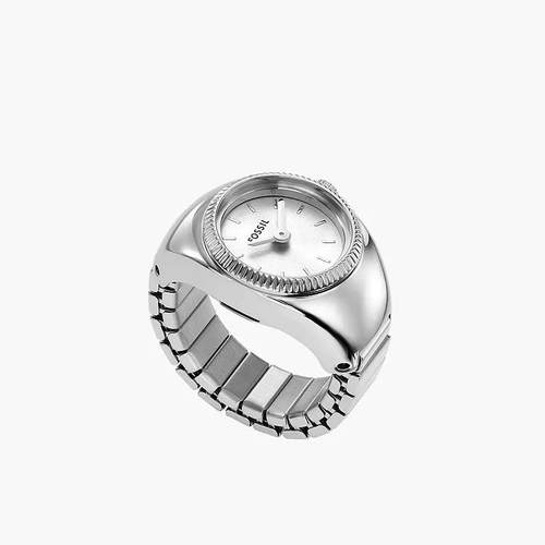 代购Fossil化石女士戒指表石英不锈钢两针指环表迷你表盘伸缩指环