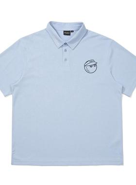 代购MALBON GOLF男士POLO衫透气轻便舒适易打理浅蓝色纯色短袖