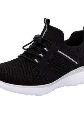 代购rieker女士休闲鞋透气吸汗轻便缓震黑色网面系带EVA鞋底