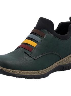 代购rieker女士短靴轻便缓震柔软内垫易穿脱暗绿色弹力带设计