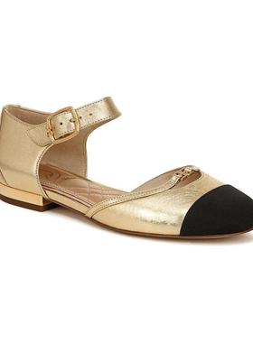 代购Sam Edelman女士玛丽珍鞋舒适轻便防滑软底金属色黑色鞋头