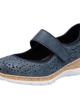 代购rieker女士玛丽珍鞋透气吸汗轻便舒适魔术贴圆头透气孔软底