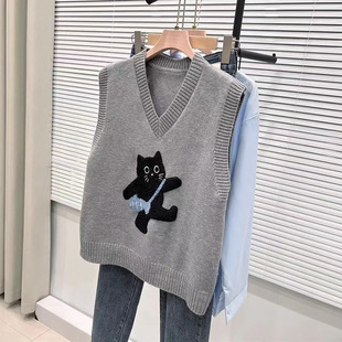 针织坎肩 宽松外穿短款 叠穿V领毛衣马甲背心女内搭2025秋冬季 新款