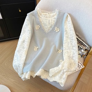 坎肩 减龄叠穿无袖 时尚 镶钻蝴蝶结V领针织马甲背心女2025春秋新款