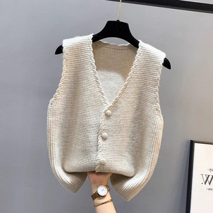 无袖 短外套时尚 毛线马夹 V领毛衣开衫 针织马甲背心女2025秋冬新款