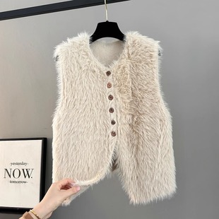 坎肩 仿水貂绒毛衣女士背心宽松外搭冬季 马甲针织开衫 秋冬2025新款