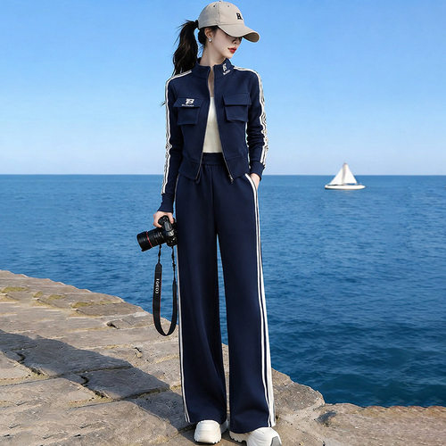 美式慵懒风运动休闲套装女秋季新款时尚炸街连帽卫衣阔腿裤两件套