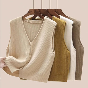 新款 2025秋季 叠穿马夹上衣 外搭开衫 v领针织毛衣马甲外套背心女款