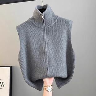 高领拉链针织开衫 宽松叠穿马夹毛衣坎肩 马甲背心女2025春秋冬新款