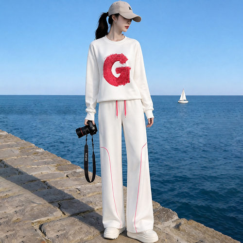 时尚韩版感运动套装女2026新款春秋直筒裤休闲运动服两件套潮