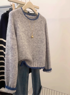 灰色短款毛衣女秋冬内搭2024新款设计感小众加厚针织衫上衣感