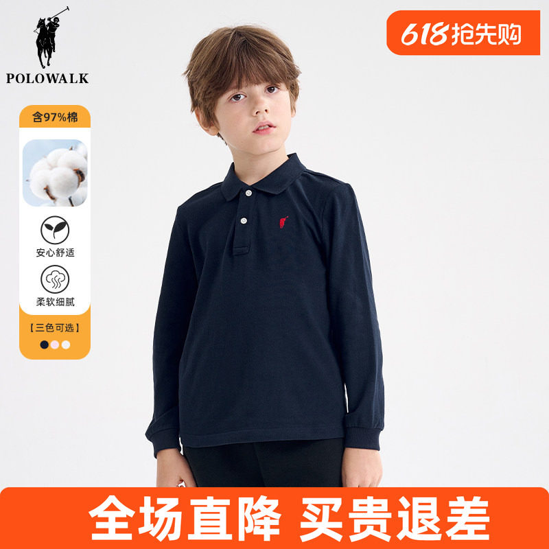 POLOWALK童装 儿童长袖t恤polo衫2026春秋男女童套头休闲打底上衣