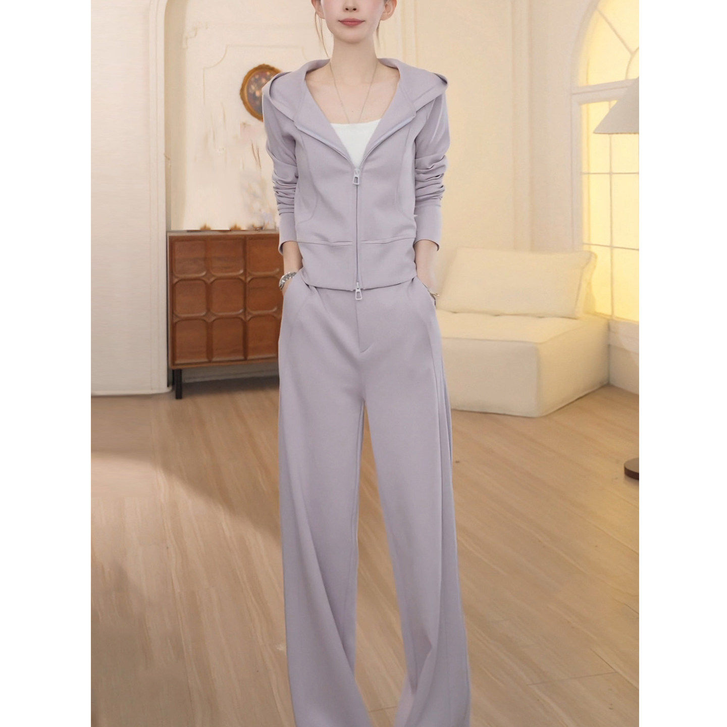 高级感老钱风连帽卫衣套装女春秋休闲韩版运动服两件套小香风洋气