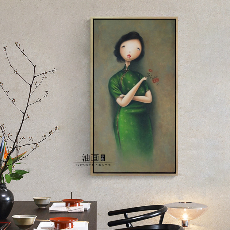 【我的美丽你不懂】纯手绘新中式旧上海旗袍女人物油画装饰壁挂画