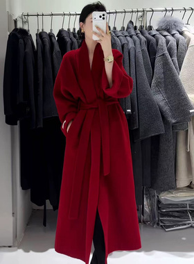红色双面羊绒大衣女中长款初冬新款高级感结婚厚服超好羊毛呢外套