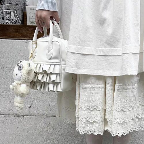{Comme Design Gift} CDG 合成皮 捏褶裙摆花边设计 方形包手提包