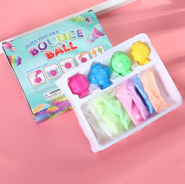 diy弹力球 回家亲子手工制作弹力球 自制星空儿童玩具七彩跳跳沙