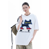 纯棉短袖 soul慵懒风趣味猫咪贴布甜酷T恤宽松简约小众2026新款