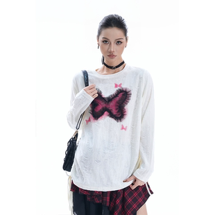 kk soul甜酷Y2K网纱蝴蝶小众设计感罩衫辣妹废土风亚文化穿搭长袖