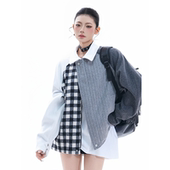 soul学院风格 纹拼接撞色翻领夹克oversize高智感复古通勤外套