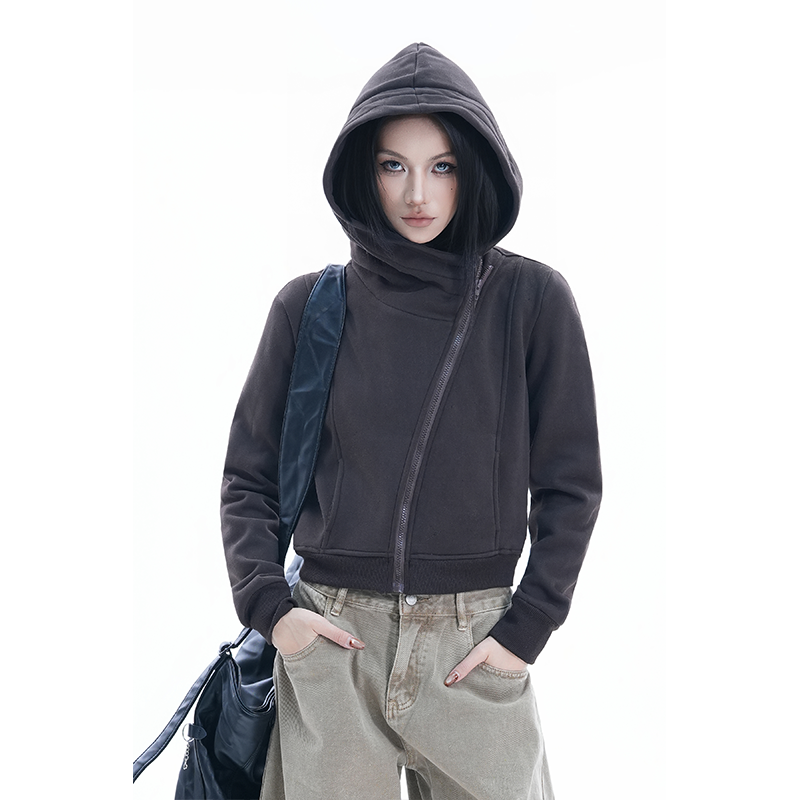 kk soul美式复古斜拉链高级感短款开衫女小众设计修身气质短外套,女装/女士精品,短外套,淘宝优惠券,粉丝福利购,淘宝优惠卷