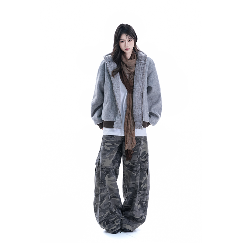 kk soul美式双面穿加绒加厚保暖连帽棉服外套女冬季宽松设计夹克