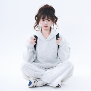soul美式 复古纯色经典 连帽卫衣女春秋宽松休闲百搭情侣帽衫