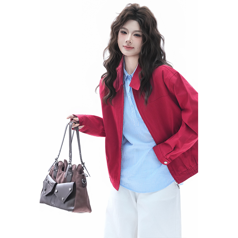 kk soul美式复古基础款翻领外套女哈灵顿高级感休闲百搭工装夹克