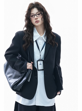 kk soul高级感学院风宽松黑色西装外套通勤百搭休闲职业小众西服