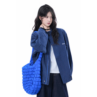 新款 复古条纹立领夹克外套秋季 宽松休闲百搭情侣上衣 soul美式