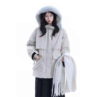 kk soul冬季户外风保暖毛领连帽羽绒服女美式多口袋设计宽松外套