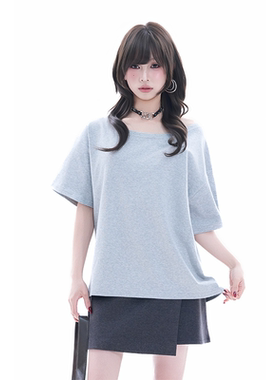 kk soul学院风斜肩简约宽松设计感短袖T恤小众夏季新款休闲上衣