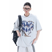 oversize小众设计感情侣T恤半袖 soul夏季 圆领模糊人像印花短袖