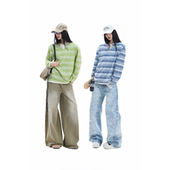 假两件休闲百搭T恤ins 设计感小众美式 soul春季 条纹V领宽松长袖