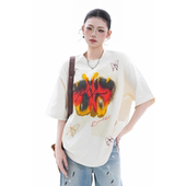 上衣 半袖 soul美式 设计模糊感蝴蝶印花宽松T恤松弛感小众夏季