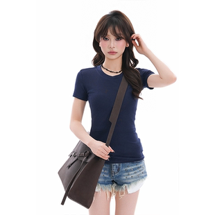 紧身短款 百搭基础款 T恤女修身 上衣 soul小个子纯色简约正肩短袖