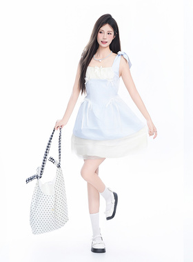 kk soul甜美风拼接蕾丝假两件蓬蓬短裙夏季温柔风网纱收腰连衣裙