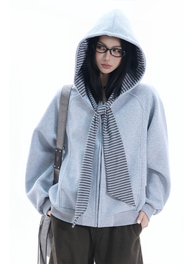 kk soul春季松弛感韩系重磅情侣卫衣设计感小众条纹绑带连帽外套