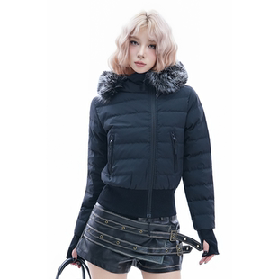 kk soul慵懒风大毛领连帽短款排骨羽绒服韩系高级感保暖修身外套